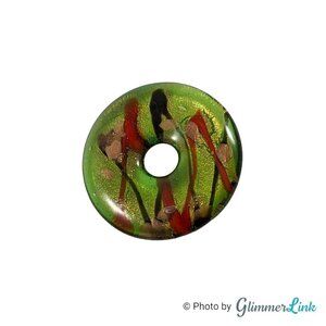 Abstract Art Glass Donut Green Red Black Gold Pendant